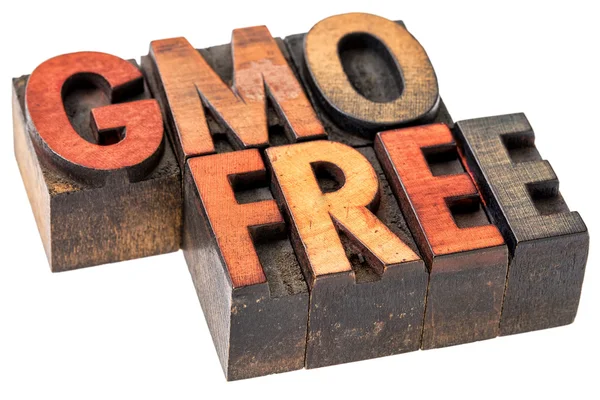 GMO free banner in wood type — Stock Photo, Image