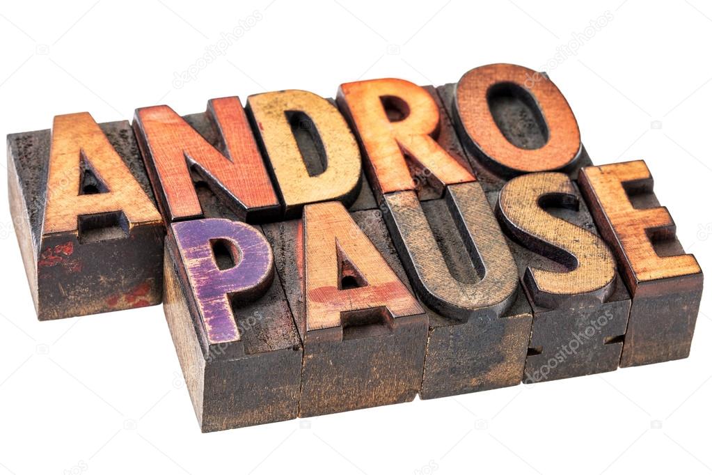 andropause word in wood  type