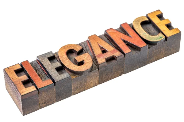 Elegance word in vintage wood type — Stock Photo, Image