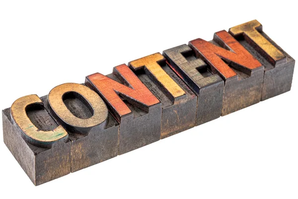 Content word in vintage wood type — Stock Photo, Image