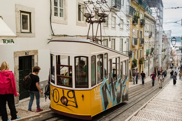 Historic classic yellow tram of Lisbon — Stock Photo, Image