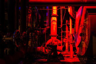 Night shot of Landschaftspark Nord, old illuminated industrial ruins in Duisburg, Germany clipart