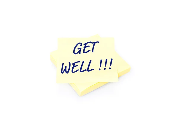 Yellow sticky note on block with text Get Well — Stock Photo, Image