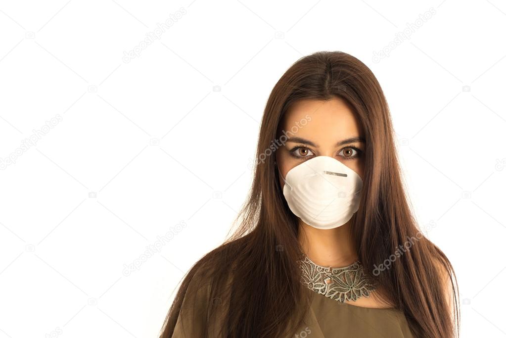 Attractive woman wearing a protective mask