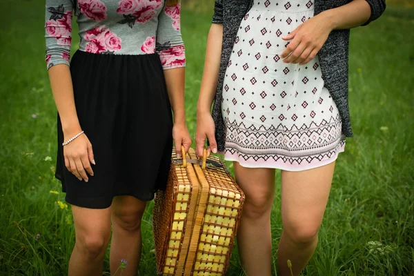 Zwei Mädchen bereiten sich auf ein Picknick vor — Stockfoto