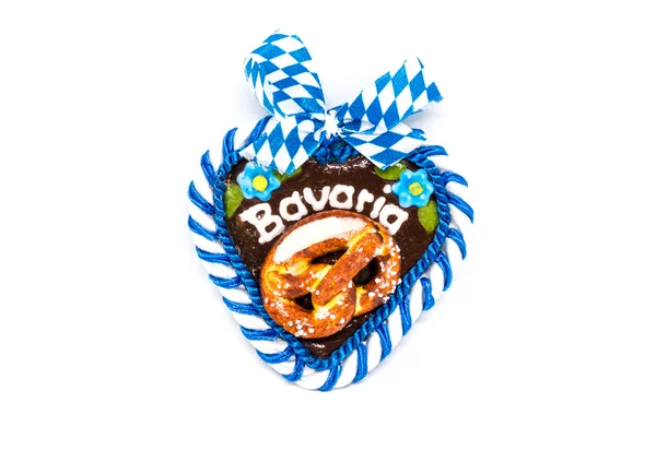 Typical bavarian oktoberfest heart with clipping path on white — Stock Photo, Image