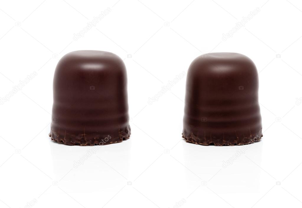 two chocolate covered marshmallows