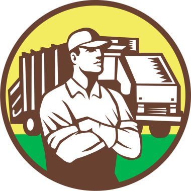 Çöp Toplayıcı Çöp Kamyon Daire Retro