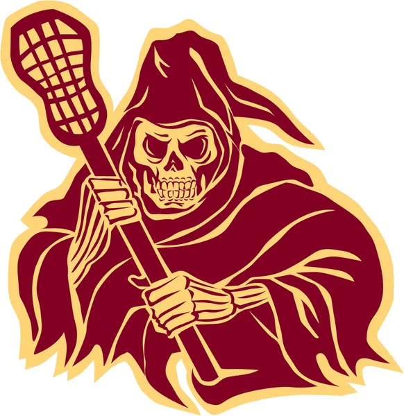 Grim Reaper lacrosse Defense pole retro — Stock Vector