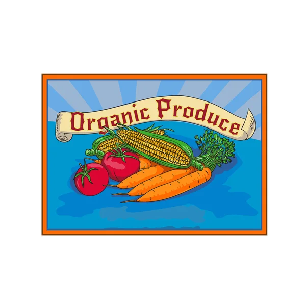 Organic Produce Crop Harvest Label Watercolor — Stock Vector