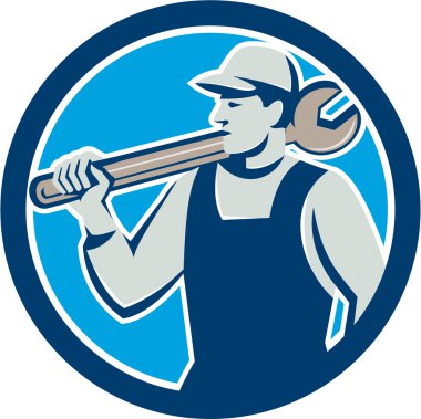 Mekanik İşçi Holding Spanner Circle Retro