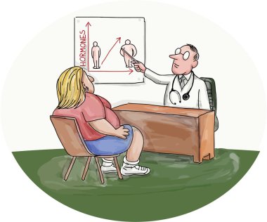 Obez Kadın Hasta Doktor Karikatür