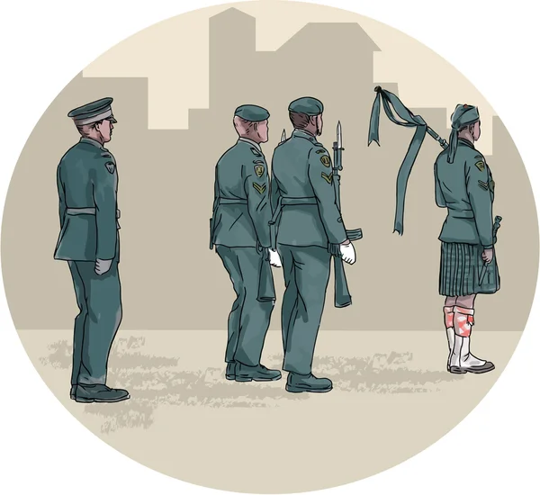 Soldado Bagpiper Marching Circle Acuarela — Vector de stock