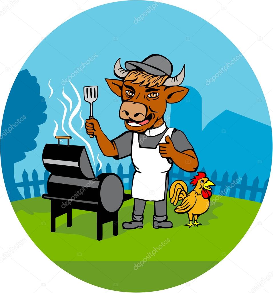 Clergy Cow Minister Barbecue Chef Rooster Caricature