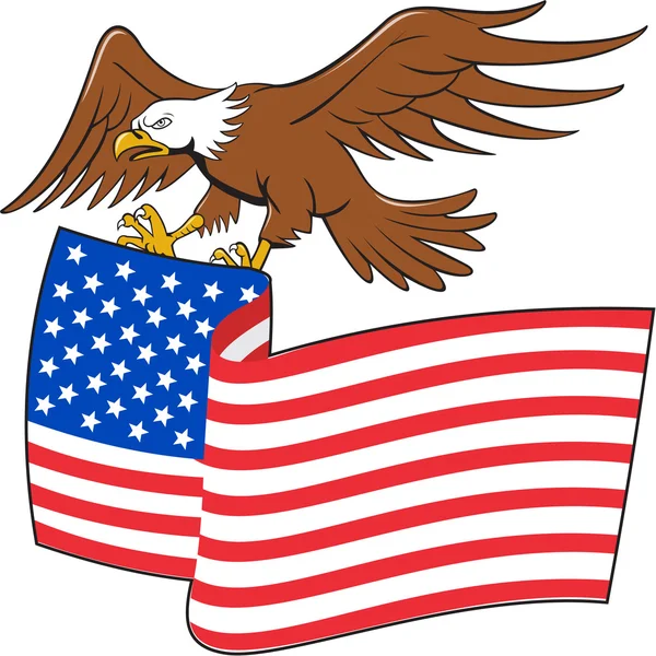 Αμερικανική φαλακρός αετός μεταφέροντας ΗΠΑ σημαία κινουμένων σχεδίων — Διανυσματικό Αρχείο