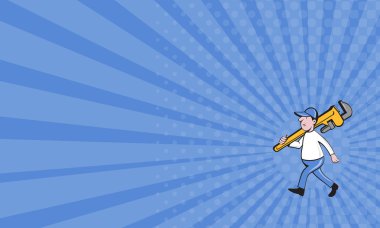 Kartvizit Tesisatçı Holding Monkey Wrench İzole Karikatür