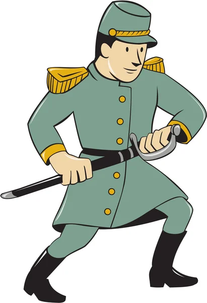 Konfederasyon ordusu asker çekme kılıç çizgi film — Stok Vektör