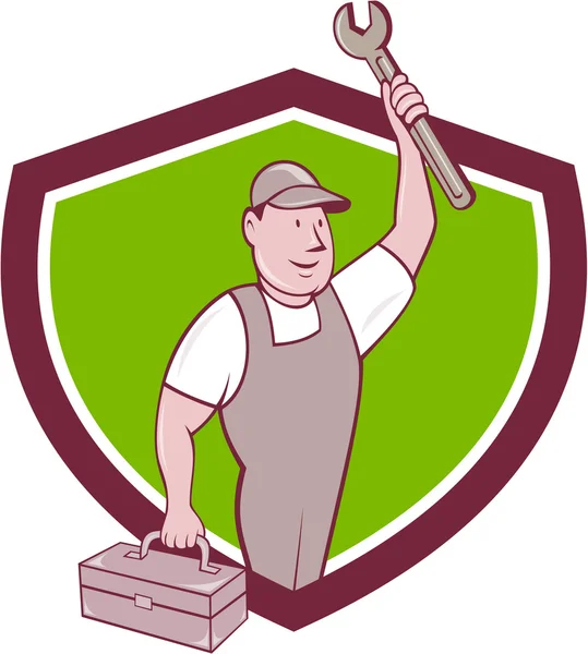 Chave mecânica Toolbox Crest Cartoon — Vetor de Stock