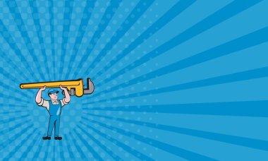 Kartvizit tesisatçı kaldırma İngiliz anahtarı izole karikatür