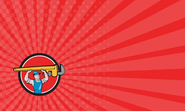 Business card rörmokare lyft Monkey Wrench cirkel Cartoon — Stockfoto