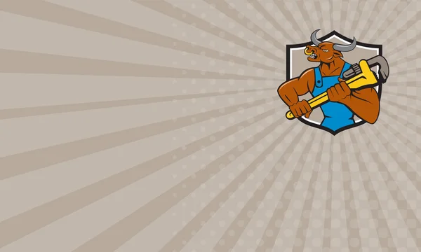 Business card Minotaur Bull Plumber Wrench Crest Cartoon — Stock Photo, Image