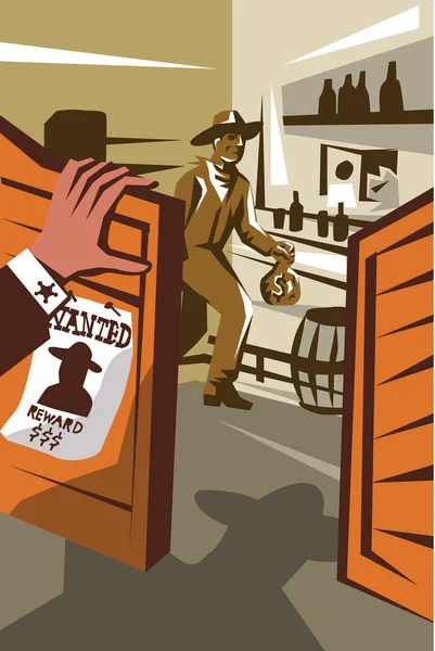 Vaquero ladrón robando afiche salón — Vector de stock