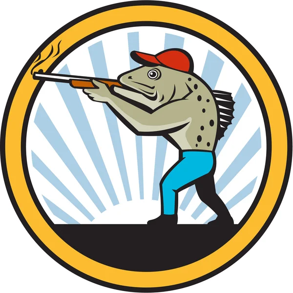 Spotted Sea Trout Hunter Círculo de tiro Retro —  Vetores de Stock