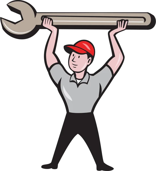 Mechanic Lifting Wrench Isolated Cartoon — ストックベクタ