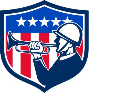 Amerikan Asker Bugler Reveille Abd Bayrak Crest Retro