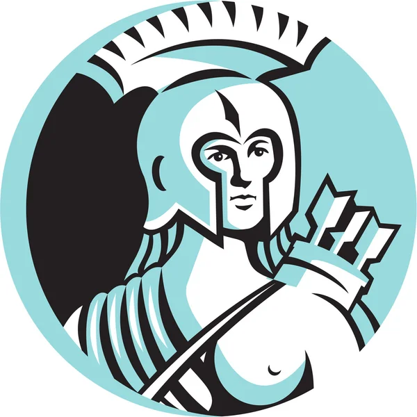 Female Spartan Warrior Circle Retro — Stok Vektör