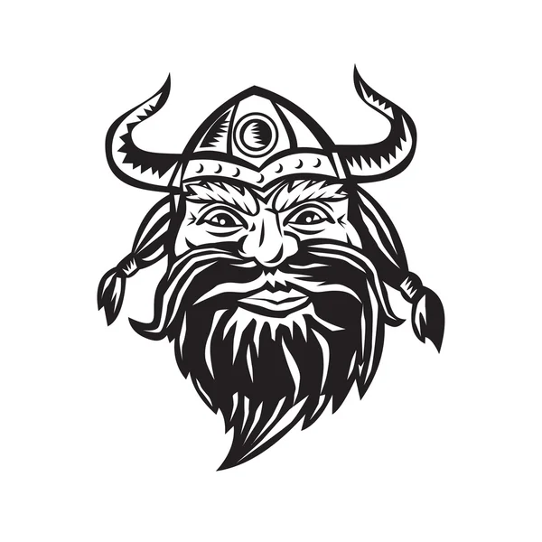 Viking Warrior Head Angry Black and White — Stock Vector