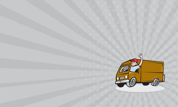 Visitekaartje delivery man zwaaiende rijden van Cartoon — Stockfoto