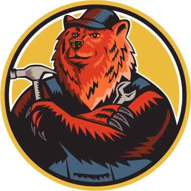 Rus Ayı Oluşturucu Handyman Circle Woodcut