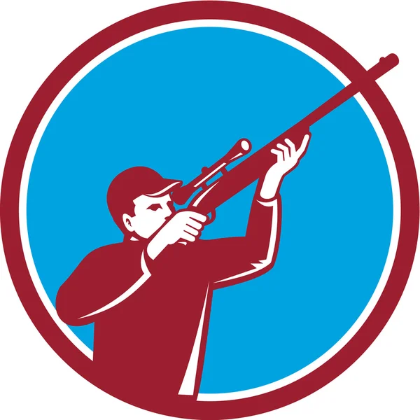 Hunter Shooting Up Rifle Circle Retro — Stock Vector