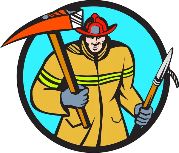 Bombero Bombero Fuego Hook Hook Circle Retro — Vector de stock