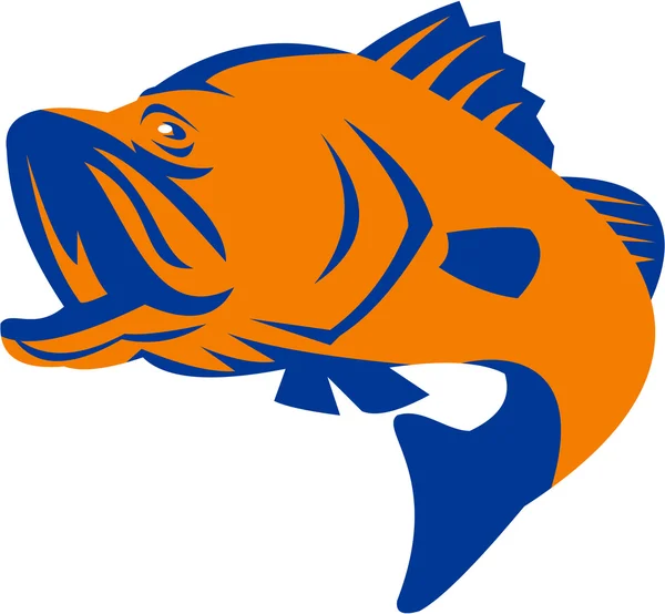 Barramundi Fish Jumping Retro — Stock Vector