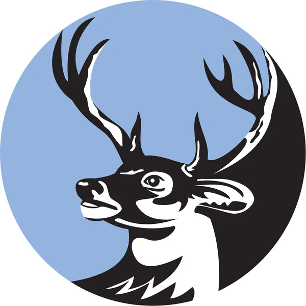 Whitetail Deer Buck Head Circle Retro — Stock Vector