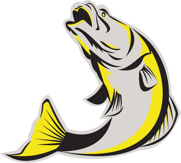 Barramundi Fish Jumping Up Isolated Retro — Stock Vector