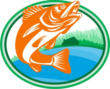 Walleye Balık Gölü Kabin Oval Retro