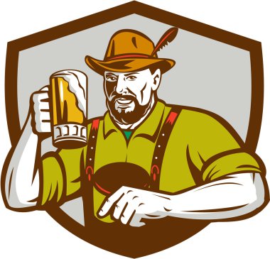Oktoberfest Bavarian Beer Drinker Shield Retro clipart