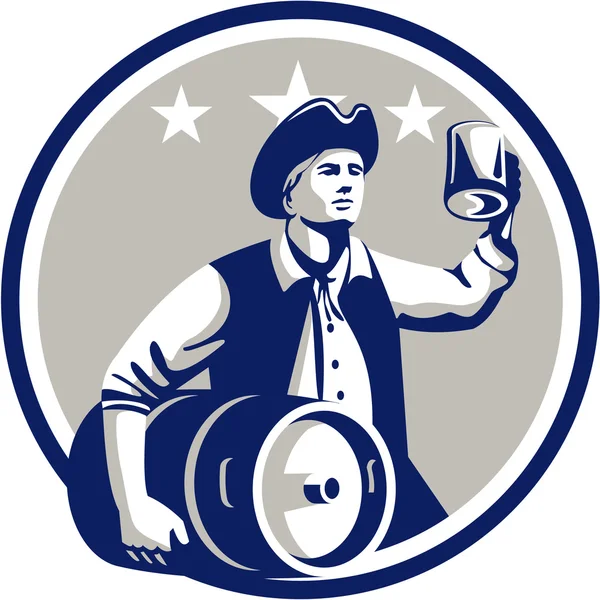 Αμερικανός πατριώτης μεταφέρει μπύρα βαρέλι κύκλο ρετρό — Διανυσματικό Αρχείο
