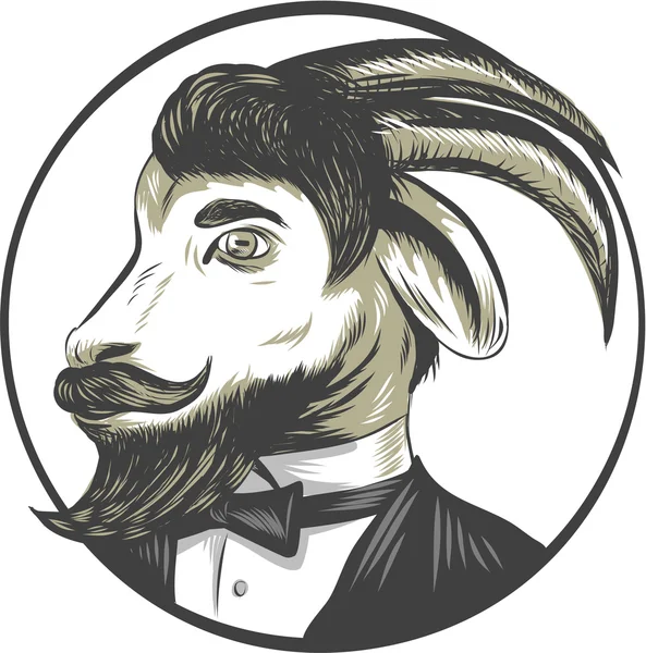 Cabra barba corbata esmoquin círculo dibujo — Archivo Imágenes Vectoriales