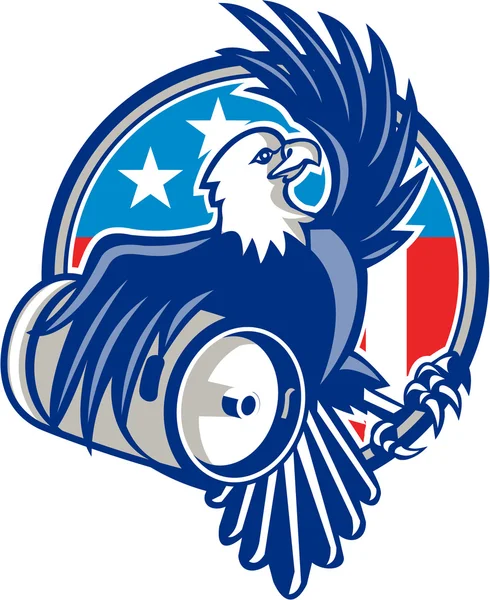 American Bald Eagle Birra Keg Bandiera Circolare Retro — Vettoriale Stock