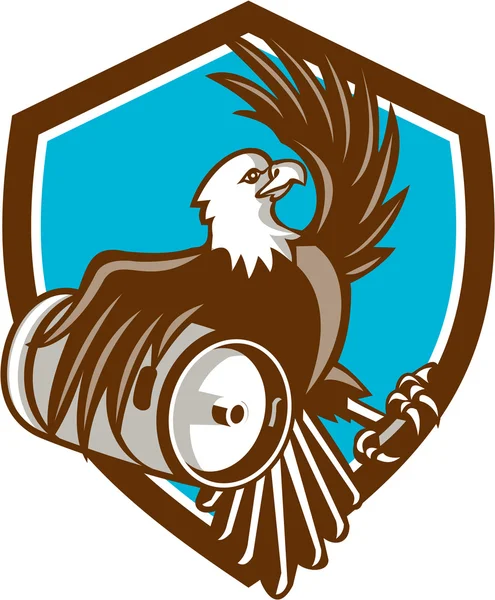 American Bald Eagle Beer Keg Crest Rétro — Image vectorielle