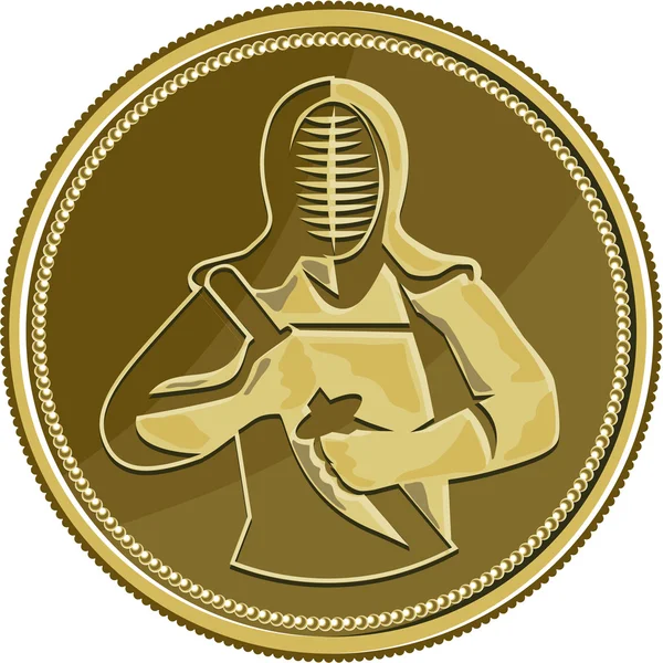 Retro χρυσό μετάλλιο του Kendo ξιφομάχος — Διανυσματικό Αρχείο