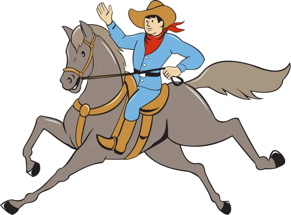 Cowboy Ridning häst viftar Cartoon — Stock vektor