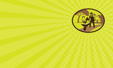 Kartvizit Amish çiftçi horoz el arabası çiftlik Oval Retro