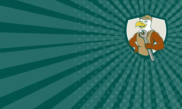 名刺アメリカ白頭ワシのメカニックのスパナ クレスト漫画 — ストック写真