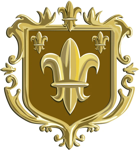 Fleur de lis Stemma Cresta d'oro Retro — Vettoriale Stock