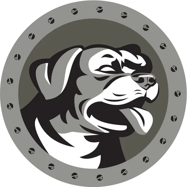 Rottweiler Guard Dog hoofd Metallic cirkel Retro — Stockvector